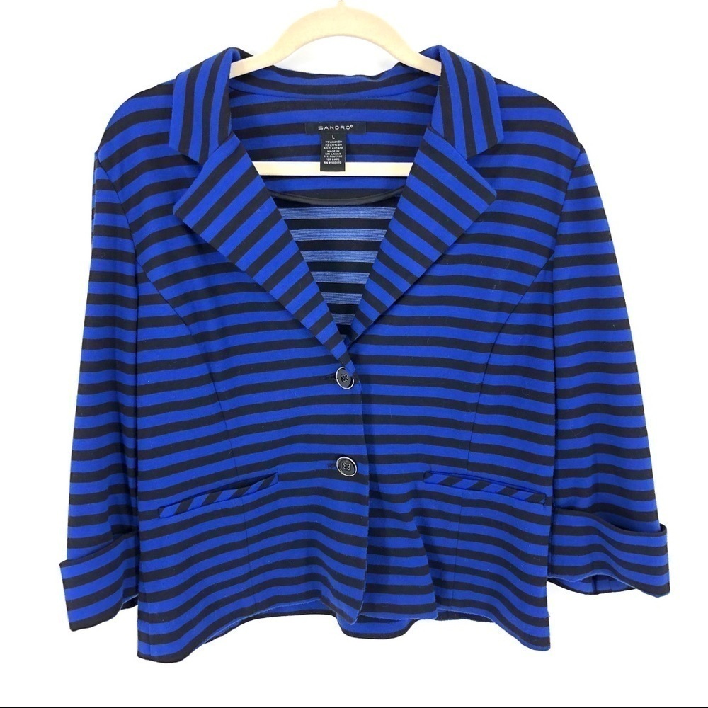 Sandro Blazer Jacket Womens Large Stretch Jersey Career Office Nautical Coastal